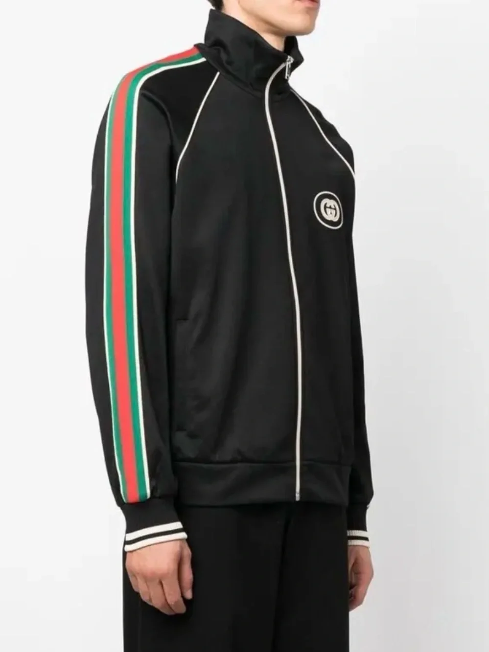 Gucci Black Track Jacket with Green and Red Stripe